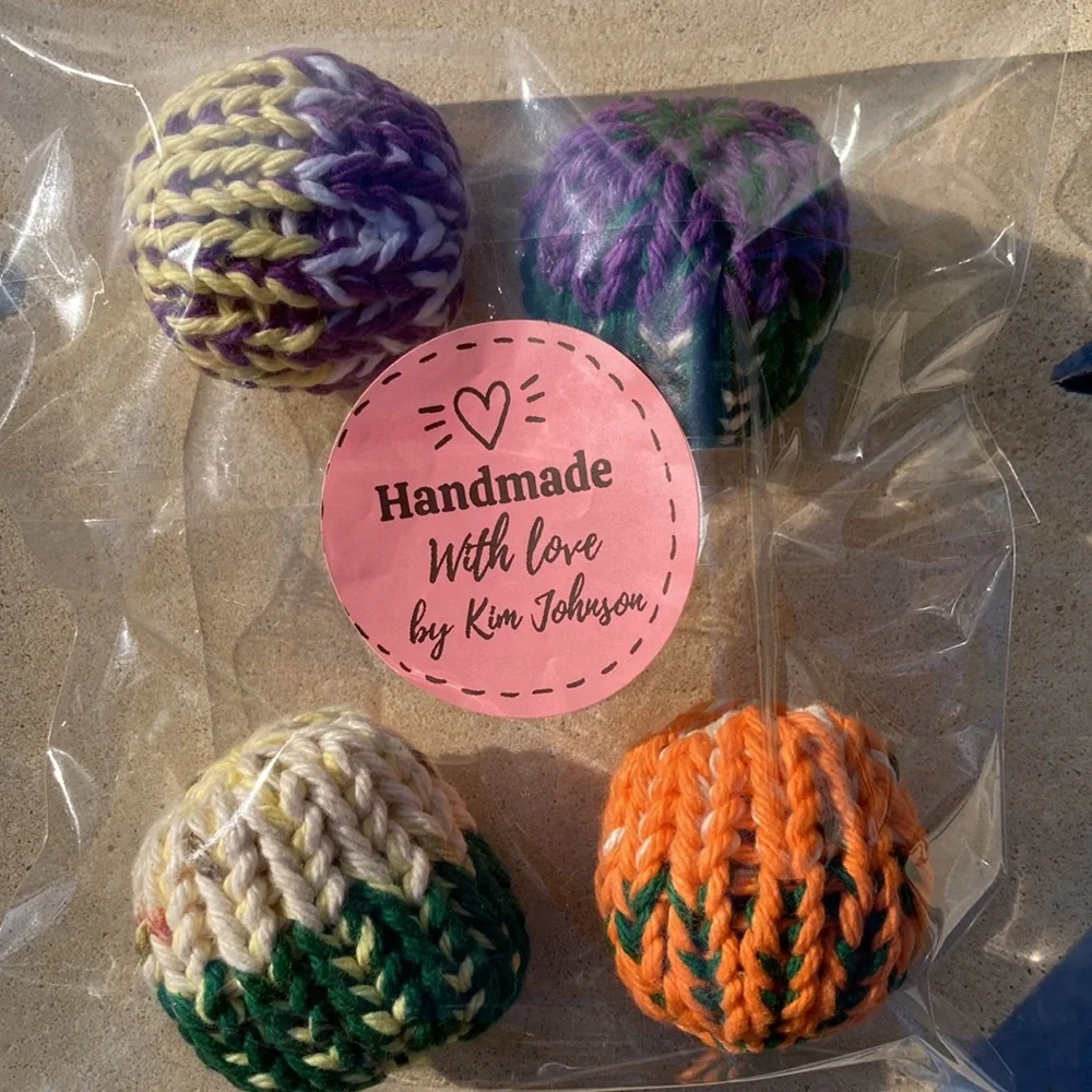 FreshQTY 4 100% organic catnip hand knit toys hand crafted 100% cotton materials